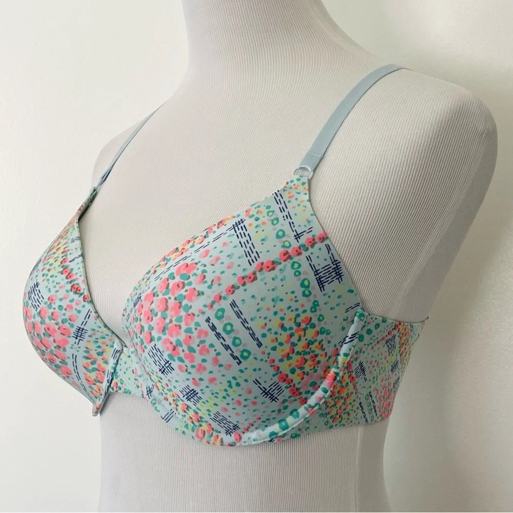Victoria’s Secret Women’s Perfect Coverage Floral Print Bra Blue and Pink 36C